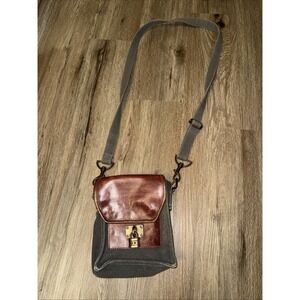 Mona B Purse‎ Padlock Crossbody Flap Over Steampunk Upcycled Leather Canvas Lock